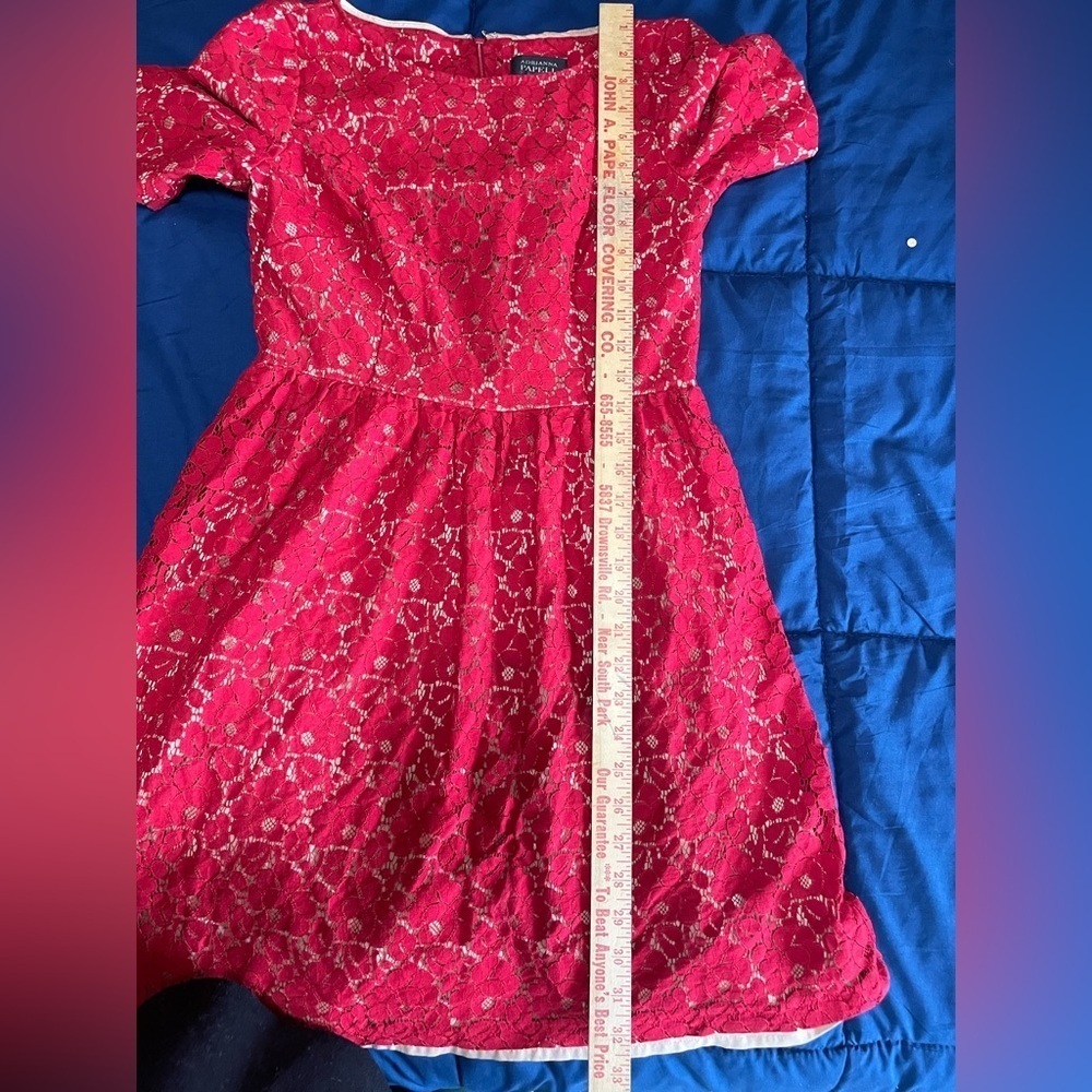 Adrianna Papell Petite Women's Red Lace Sheath Dress Size 4P - Picture 7 of 14
